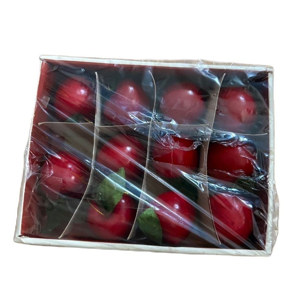 Vintage Sears Trim Christmas Tree Ornaments 50mm Apples Plastic Red 11 Pieces